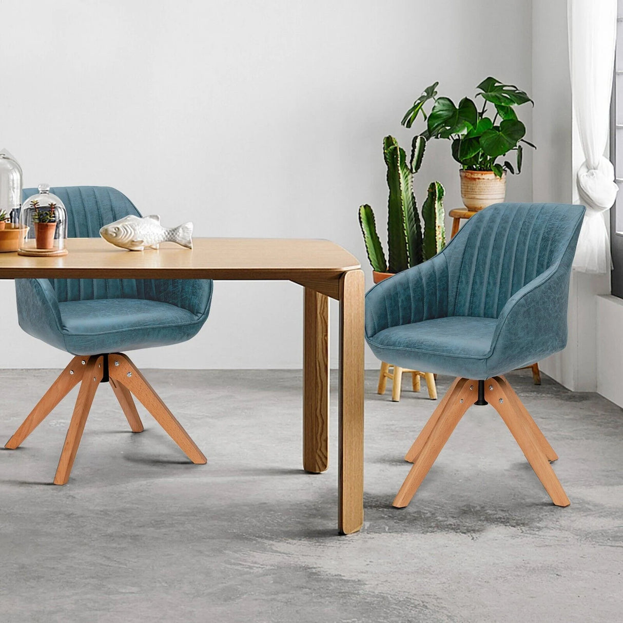 Ergonomic Armchairs with Linen Fabric Cover for Home Office-Blue