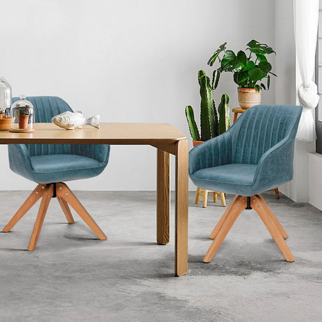 Ergonomic Armchairs with Linen Fabric Cover for Home Office-Blue