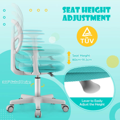 Children&#39;s Desk Chair Children&#39;s Computer Chair with Adjustable Height Turquoise