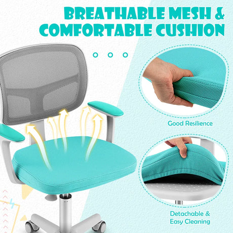 Children&#39;s Desk Chair Children&#39;s Computer Chair with Adjustable Height Turquoise