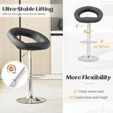 Swivel Height Adjustable Bar Stool Set of 2 with Hollow Back and Footrest-Black