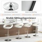 Swivel Height Adjustable Bar Stool Set of 2 with Hollow Back and Footrest-White