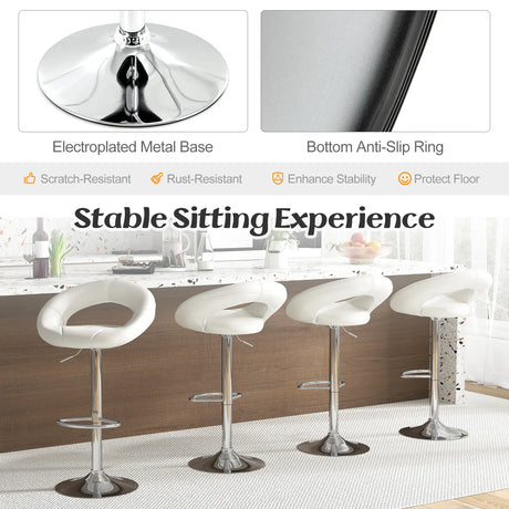 Swivel Height Adjustable Bar Stool Set of 2 with Hollow Back and Footrest-White