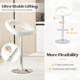 Swivel Height Adjustable Bar Stool Set of 2 with Hollow Back and Footrest-White