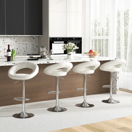 Swivel Height Adjustable Bar Stool Set of 2 with Hollow Back and Footrest-White