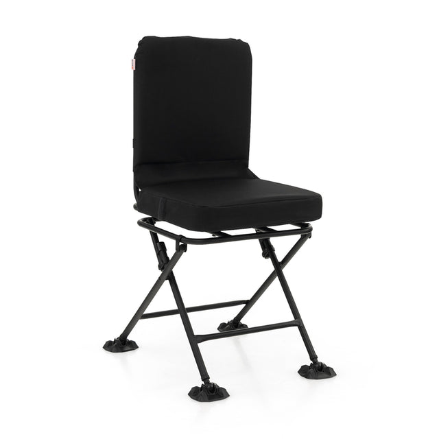 Swivel Folding Chair with Backrest and Padded Cushion-Black