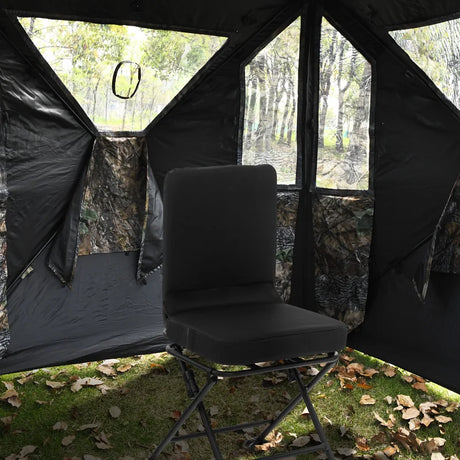Swivel Folding Chair with Backrest and Padded Cushion-Black