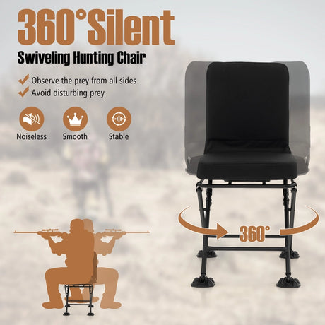 Swivel Folding Chair with Backrest and Padded Cushion-Black
