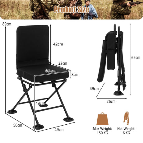 Swivel Folding Chair with Backrest and Padded Cushion-Black