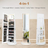 360 Swivel Jewelry Cabinet with LED Lights,  Foldable Shelf-White