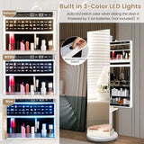 360-Degree Swivel Jewelry Cabinet Armoire with Full Length Mirror and Coat Rack-White