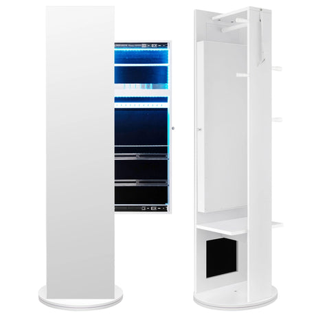 360-Degree Swivel Jewelry Cabinet Armoire with Full Length Mirror and Coat Rack-White