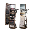 Lockable 360 Swivel Jewelry Cabinet with Full-Length Mirror LED Lights-Rustic Brown