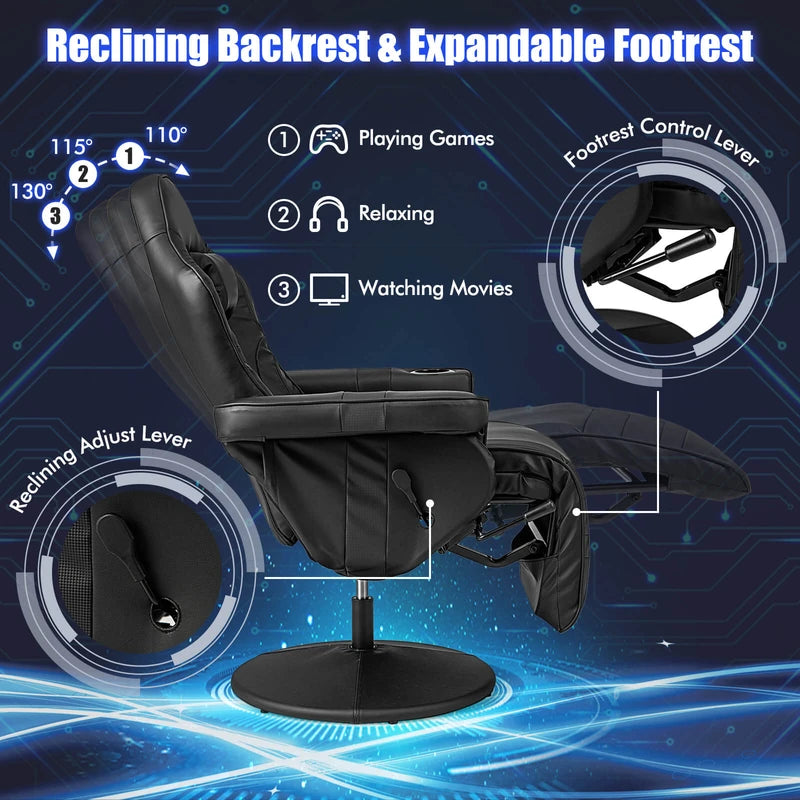 Electric Massage Gaming Chair with Cup Holder and Side Pouch-Black