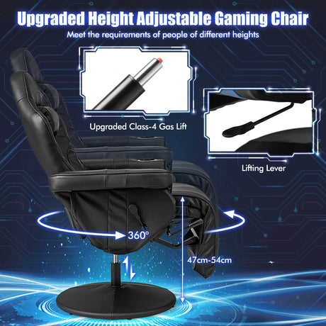 Electric Massage Gaming Chair with Cup Holder and Side Pouch-Black