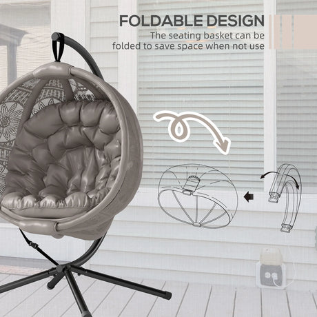 Outsunny Round Egg Basket Chair, with Steel Stand, Sand