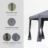 Outsunny 3.8m x 3.2m Pop Up Gazebo Hexagonal Canopy Tent Outdoor Sun Protection with 6 Mesh Sidewalls, Hand Bag, Grey