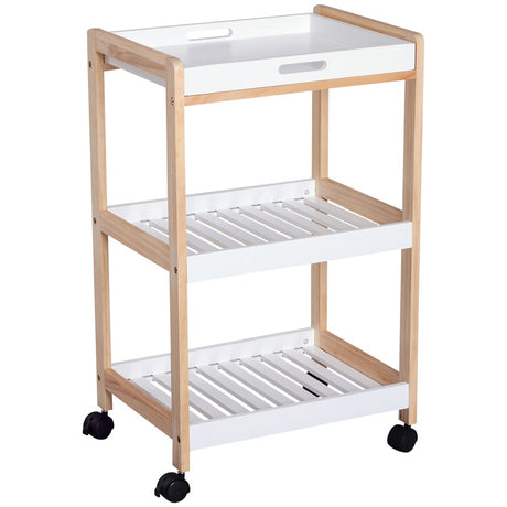 HOMCOM 3-Tier Mobile Kitchen Trolley Cart Storage Shelves Rack Rolling Wheels White 46 x 35 x 74.5 cm