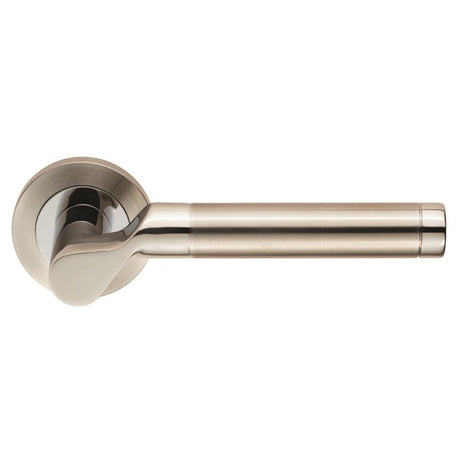 LUCERNA LEVER ON SPRUNG SCREW-ON ROUND ROSE - BRIGHT STAINLESS STEEL/SATIN STAINLESS STEEL - PAIR