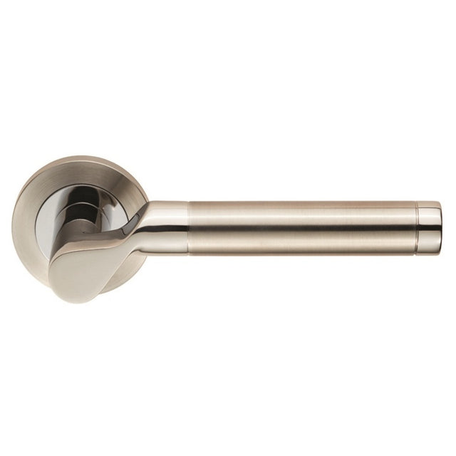 LUCERNA LEVER ON SPRUNG SCREW-ON ROUND ROSE - BRIGHT STAINLESS STEEL/SATIN STAINLESS STEEL - PAIR