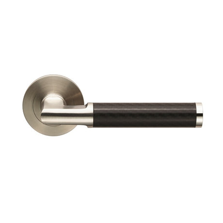 CARBON LEVER ON SPRUNG SCREW-ON ROUND ROSE - SATIN STAINLESS STEEL - PAIR