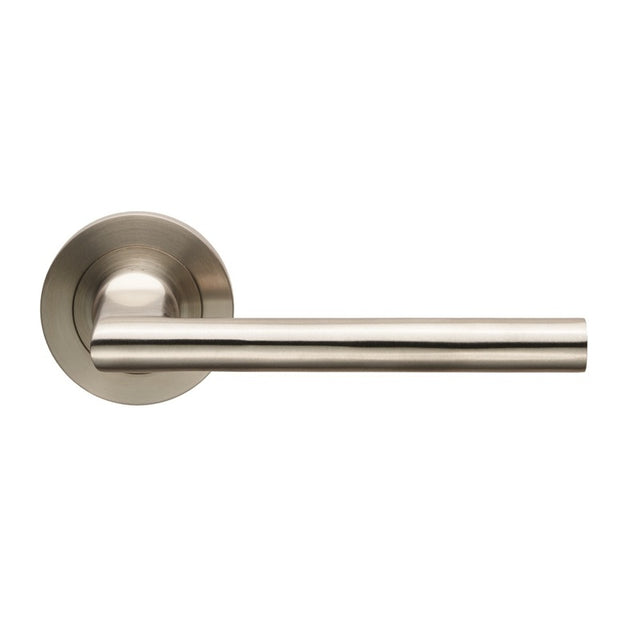 SOHO LEVER ON SPRUNG SCREW-ON ROUND ROSE - SATIN STAINLESS STEEL - PAIR