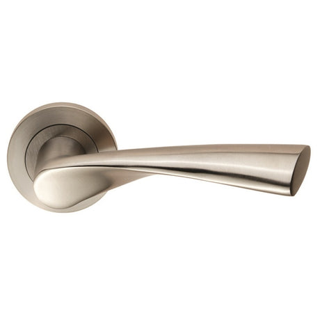 BREEZE LEVER ON SPRUNG SCREW-ON ROUND ROSE - SATIN STAINLESS STEEL - PAIR