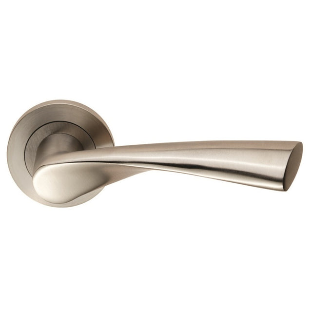 BREEZE LEVER ON SPRUNG SCREW-ON ROUND ROSE - SATIN STAINLESS STEEL - PAIR