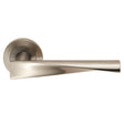 BREMA LEVER ON SPRUNG SCREW-ON ROUND ROSE - SATIN STAINLESS STEEL - PAIR