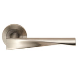 BREMA LEVER ON SPRUNG SCREW-ON ROUND ROSE - SATIN STAINLESS STEEL - PAIR