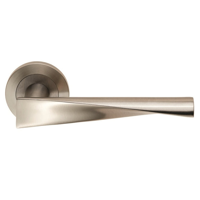 BREMA LEVER ON SPRUNG SCREW-ON ROUND ROSE - SATIN STAINLESS STEEL - PAIR