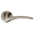 TIROLO LEVER ON SPRUNG SCREW-ON ROUND ROSE - SATIN STAINLESS STEEL - PAIR