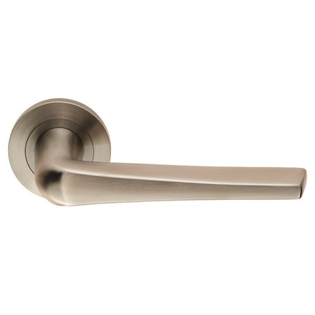 PLAZA LEVER ON SPRUNG SCREW-ON ROUND ROSE - SATIN STAINLESS STEEL - PAIR