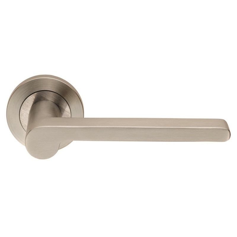 LUBECCA LEVER ON SPRUNG SCREW-ON ROUND ROSE - SATIN STAINLESS STEEL - PAIR