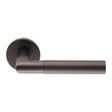 CROWN KNURLED LEVER ON SPRUNG SCREW-ON ROUND ROSE - MATT BLACK - PAIR