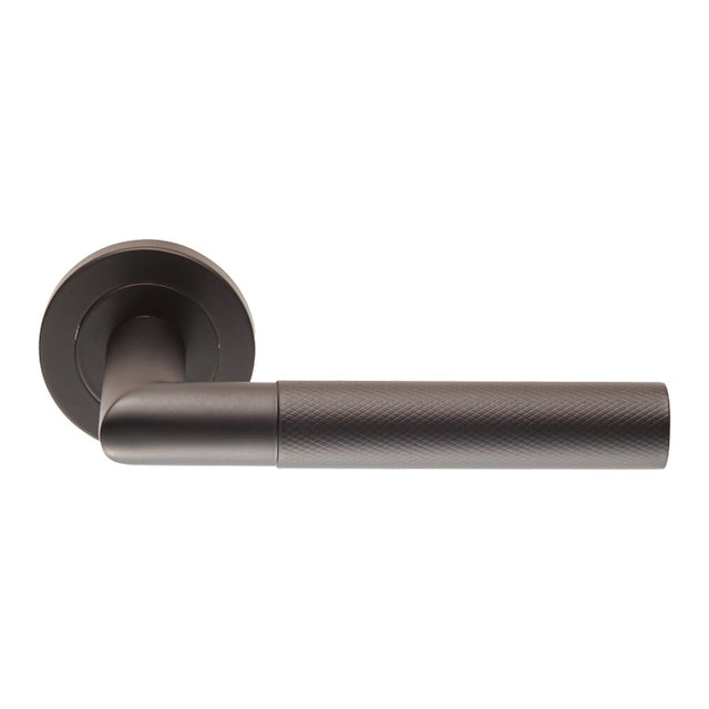 CROWN KNURLED LEVER ON SPRUNG SCREW-ON ROUND ROSE - MATT BLACK - PAIR