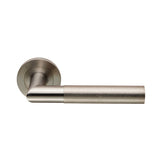 CROWN KNURLED LEVER ON SPRUNG SCREW-ON ROUND ROSE - SATIN STAINLESS STEEL - PAIR