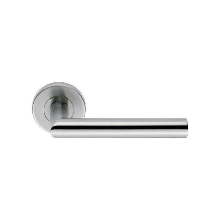 TREVIRI LEVER ON SPRUNG SCREW-ON ROUND ROSE - SATIN STAINLESS STEEL - PAIR