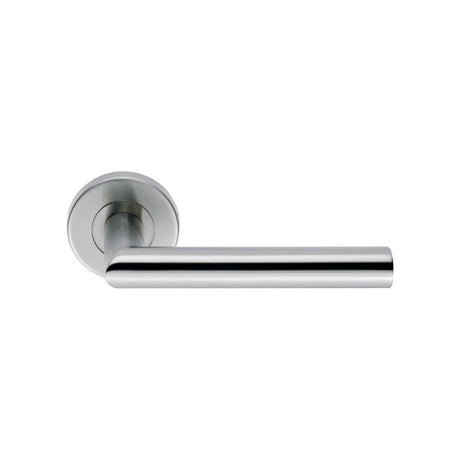 TREVIRI LEVER ON SPRUNG SCREW-ON ROUND ROSE - SATIN STAINLESS STEEL - PAIR