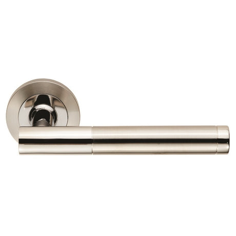 PHILADELPHIA LEVER ON SPRUNG SCREW-ON ROUND ROSE - BRIGHT STAINLESS STEEL/SATIN STAINLESS STEEL - PAIR