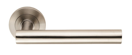 PHILADELPHIA LEVER ON SPRUNG SCREW-ON ROUND ROSE - SATIN STAINLESS STEEL - PAIR