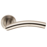 DRESDA LEVER ON SPRUNG SCREW-ON ROUND ROSE - SATIN STAINLESS STEEL - PAIR