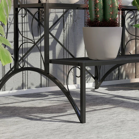 Outsunny Three-Tier Decorative Metal Plant Stand - Black