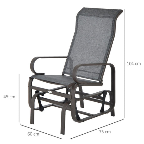 Outsunny Outdoor Gliding Rocking Chair with Sturdy Metal Frame Garden Comfortable Swing Chair, Grey & Brown