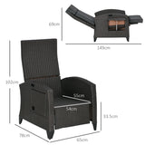 Outsunny Outdoor Recliner Chair with Adjustable Backrest and Footrest, Cushion, Side Tray, Dark Grey/Brown