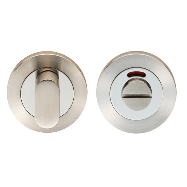 TURN & RELEASE - 5MM SPINDLE - SCREW-ON ROUND ROSE WITH INDICATOR - BRIGHT STAINLESS STEEL/SATIN STAINLESS STEEL - SET