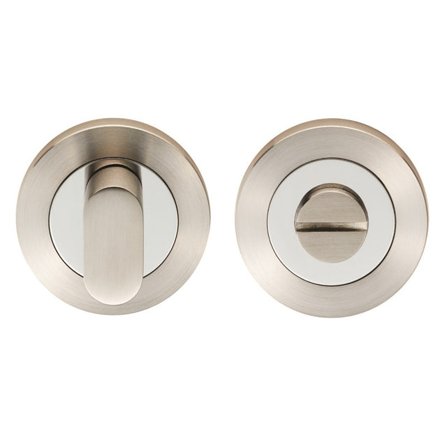 TURN & RELEASE - 5MM SPINDLE - SCREW-ON ROUND ROSE - BRIGHT STAINLESS STEEL/SATIN STAINLESS STEEL - SET