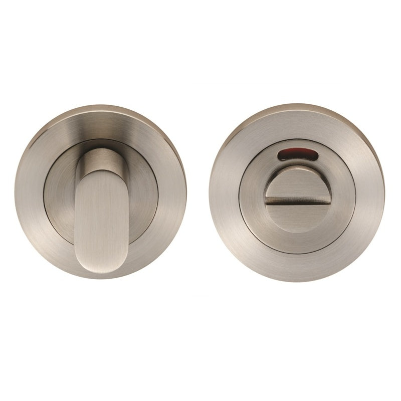 TURN & RELEASE - 5MM SPINDLE - SCREW-ON ROUND ROSE WITH INDICATOR - SATIN STAINLESS STEEL - SET
