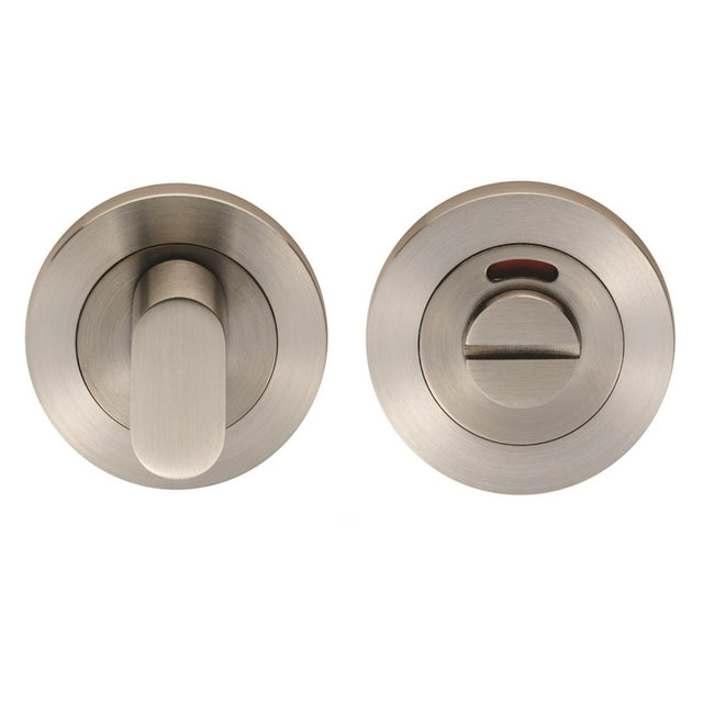 TURN & RELEASE - 5MM SPINDLE - SCREW-ON ROUND ROSE WITH INDICATOR - SATIN STAINLESS STEEL - SET