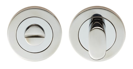 TURN & RELEASE - 5MM SPINDLE - SCREW-ON ROUND ROSE - BRIGHT STAINLESS STEEL - SET